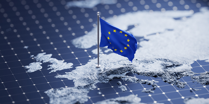 Flag of European Union waving on pole